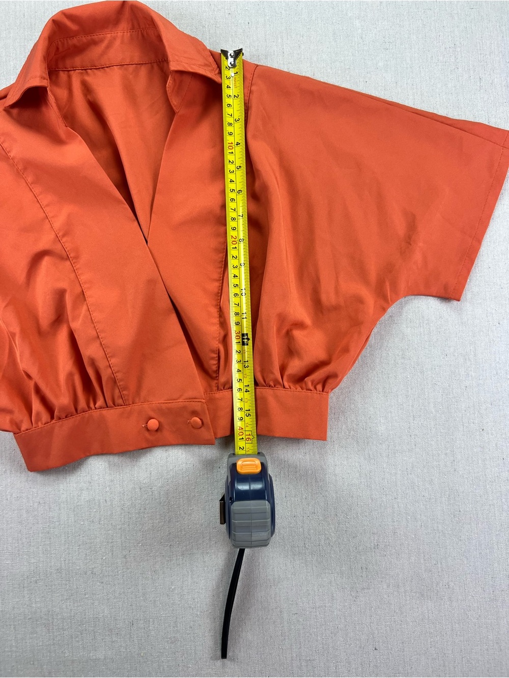 Women's Orange Cropped Collared Short Sleeve Pleated Indie Boho Flirty V-Neck M - Picture 5 of 6